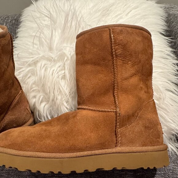 Classic Ugg Boots Womens Size 11 Faux Fur Lined Brown Chestnut Suede - Picture 4 of 14